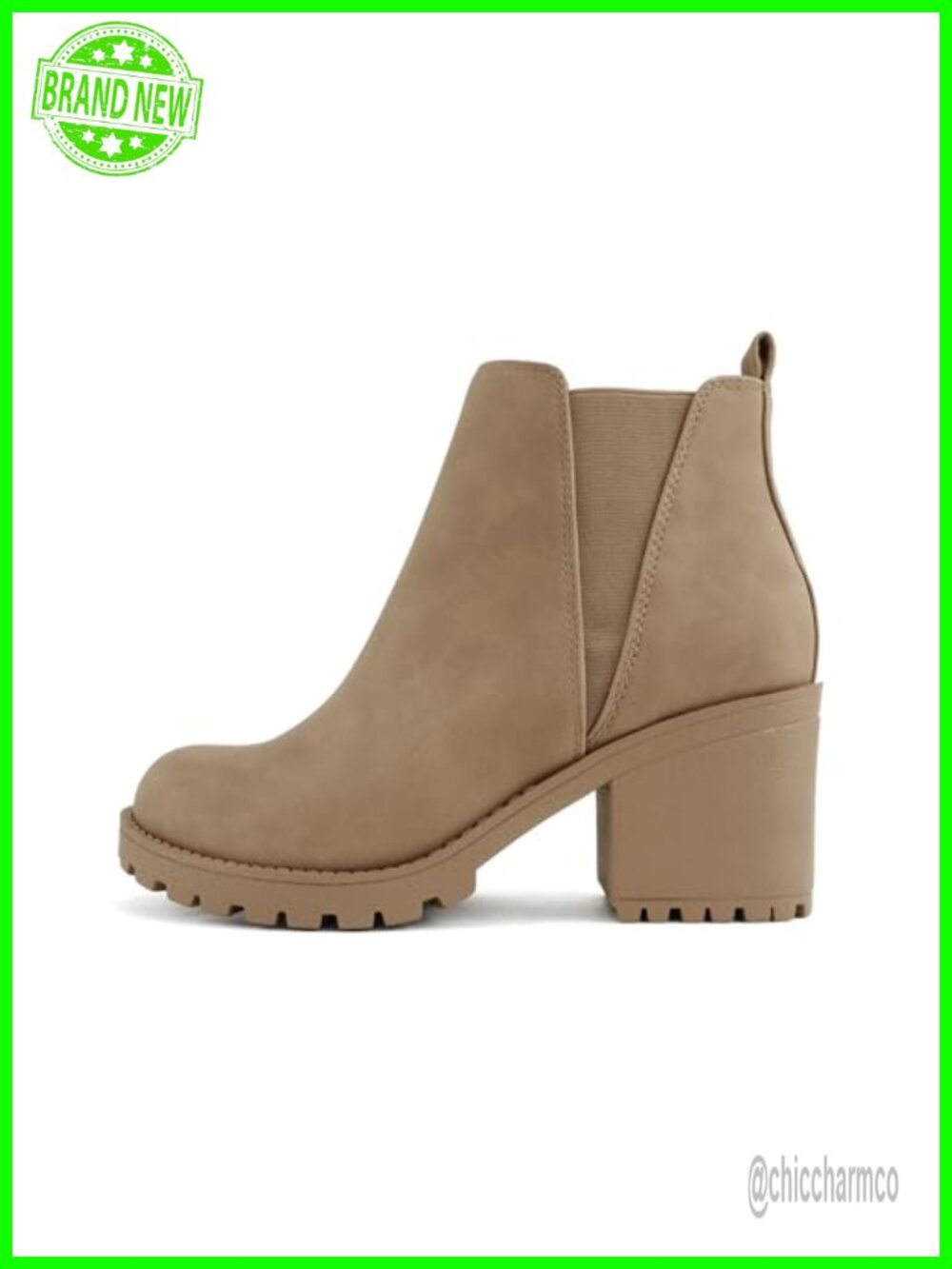 Women's Ankle Bootie Faux Suede Double Elastic Gore Lug Sole Mid Heel